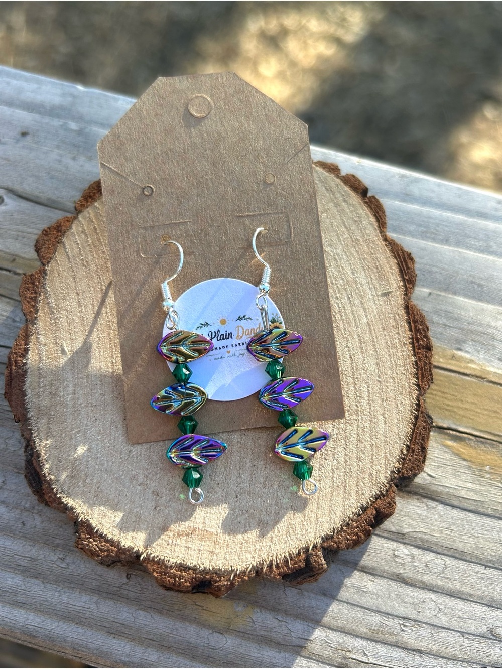 Iridescent Leaf Dangle Earrings | Handmade Nature Inspired Jewelry | Colorful - Picture 2 of 3